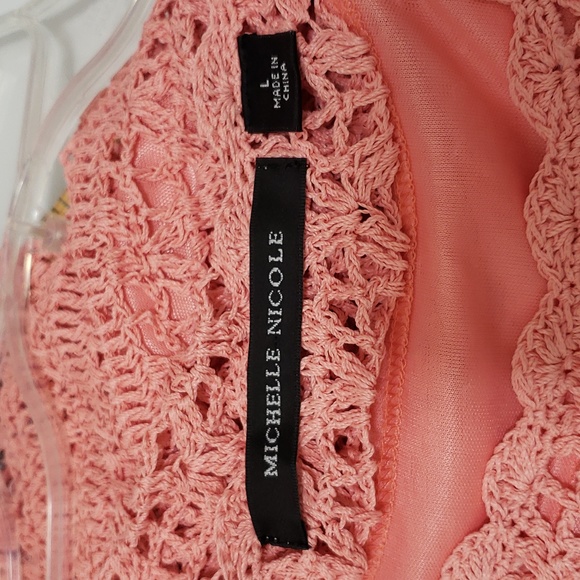 Beautiful Open Knit Michelle Nicole Top Lined- Coral - Picture 4 of 5